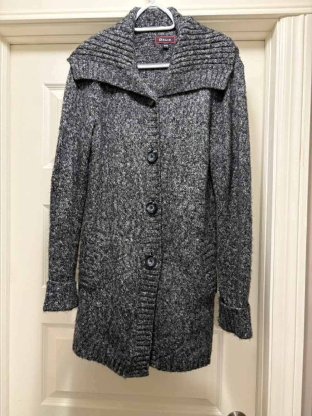 Black Grey Mix Mid-Length Shawl Collar Cardigan